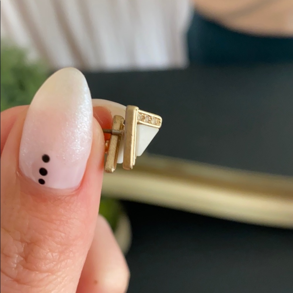 Tiny Bohemian Beige + Gold Studs - image 2